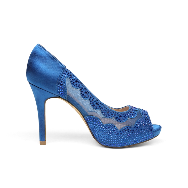 Open Toe Rhinestone Pump Heel Sandals - ROYAL BLUE - 1